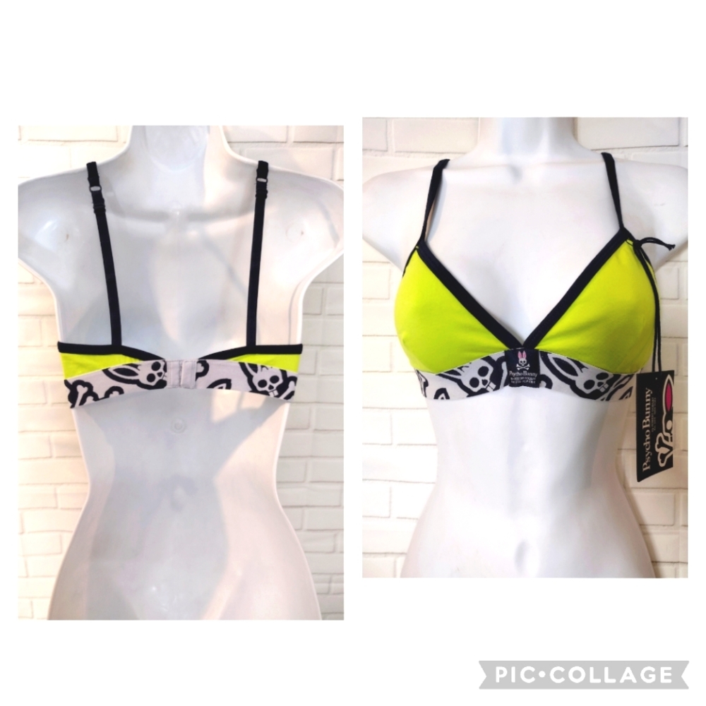 Psycho Bunny Neon Yellow Green and Navy Bralette